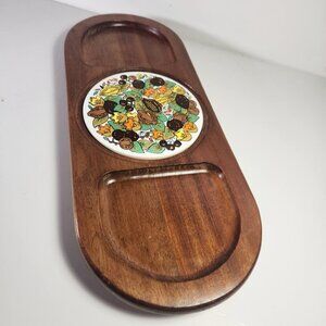 Charcuterie Cheese Board Tray with Ceramic Tile in the Center Vintage 70s Japan